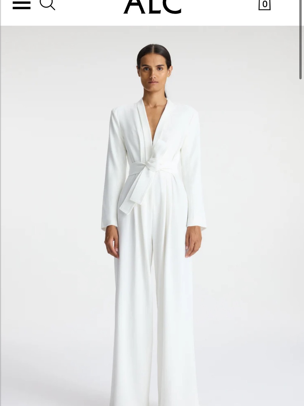 A.L.C. White Long-Sleeve V-Neck Tie-Waist Jumpsuit